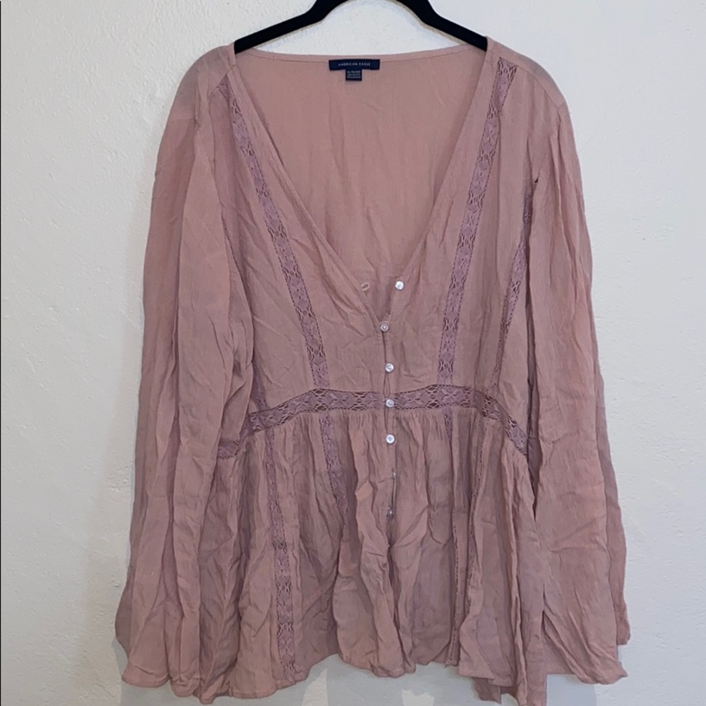 American Eagle pink button up blouse with lace